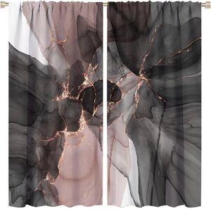 Marble Blackout Curtains Abstract Marble Modern Luxury Black Pink Gold Liquid Ar